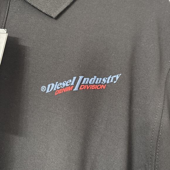 NWT Diesel Industry Mens Polo Shirt Black XL Denim Division Logo $125 Cotton - Picture 5 of 13